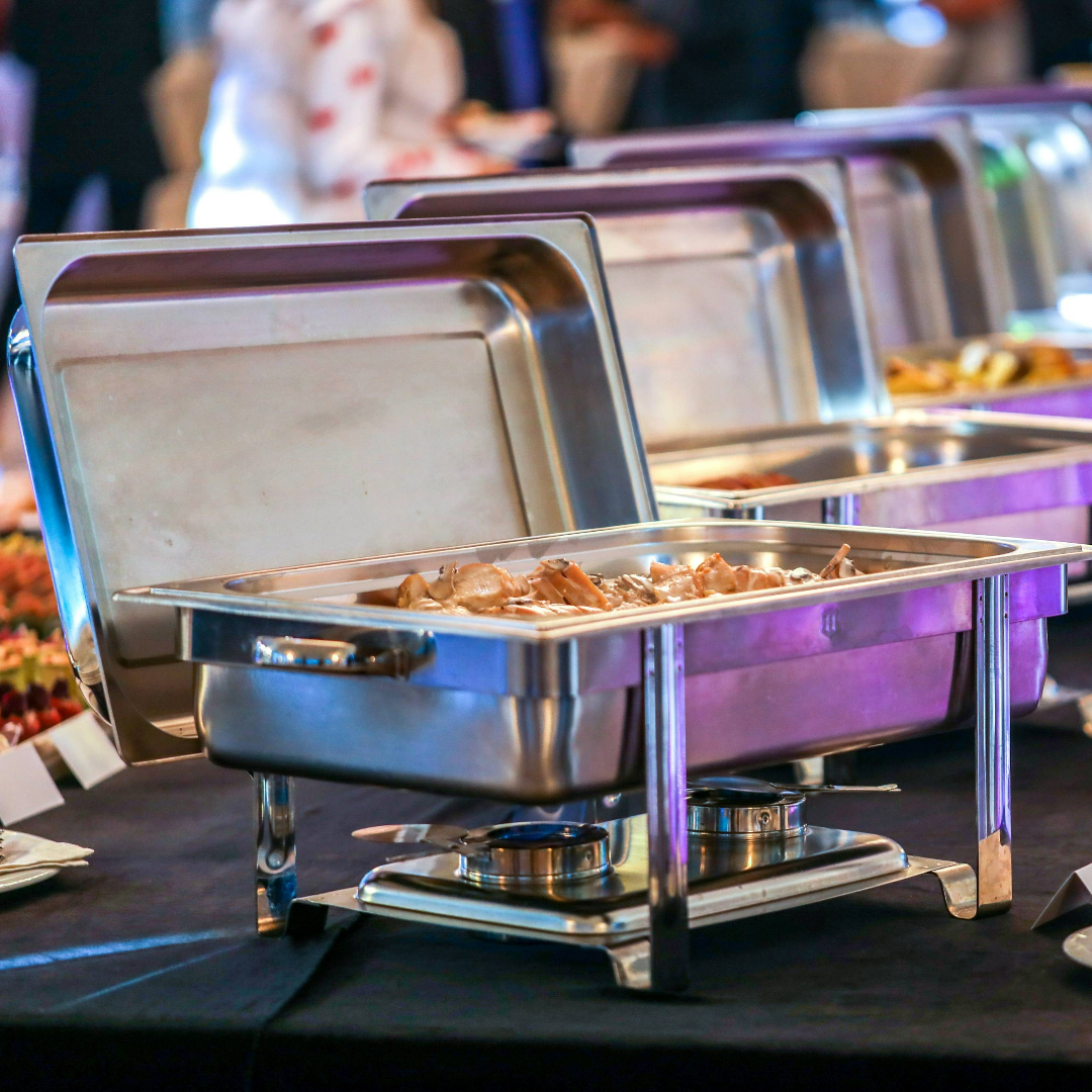 food served in silver tray on table